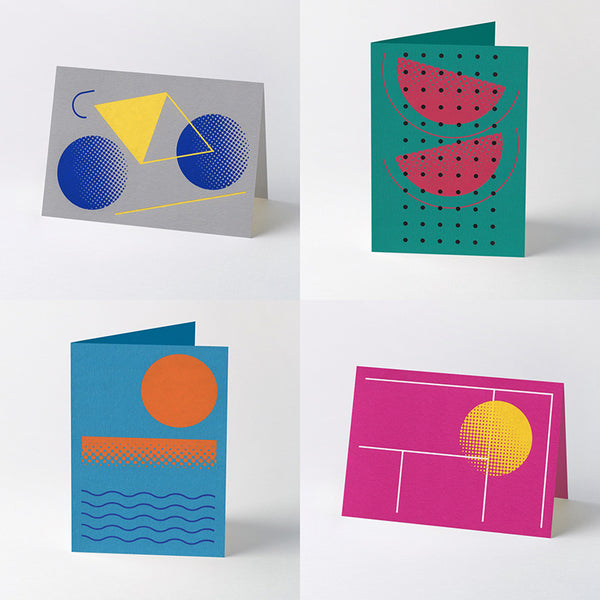 Geometric ‘Leisure Time’ hot-foil stamped greeting cards