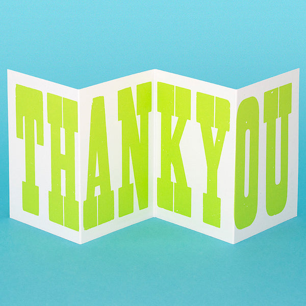 ‘Thank You’ wood type card – lime green
