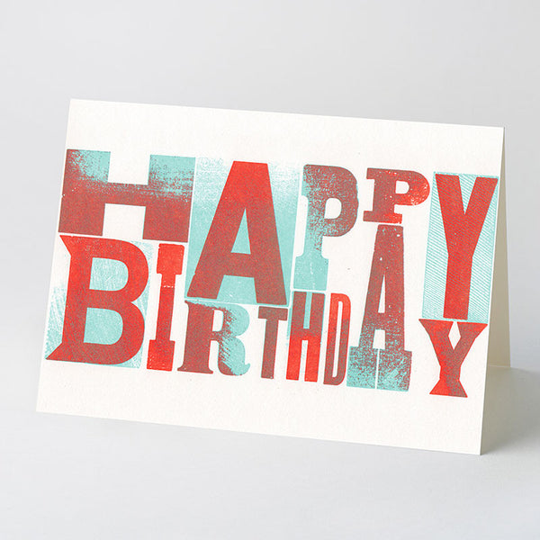 ‘Happy Birthday‘ wood type card – blue/red