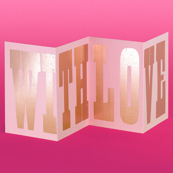 ‘With Love’ concertina wood type card – candy pink