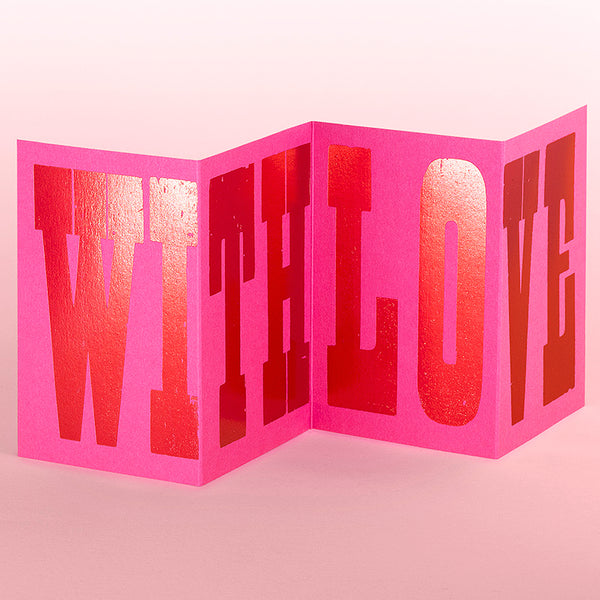 ‘With Love’ concertina wood type card – hot pink